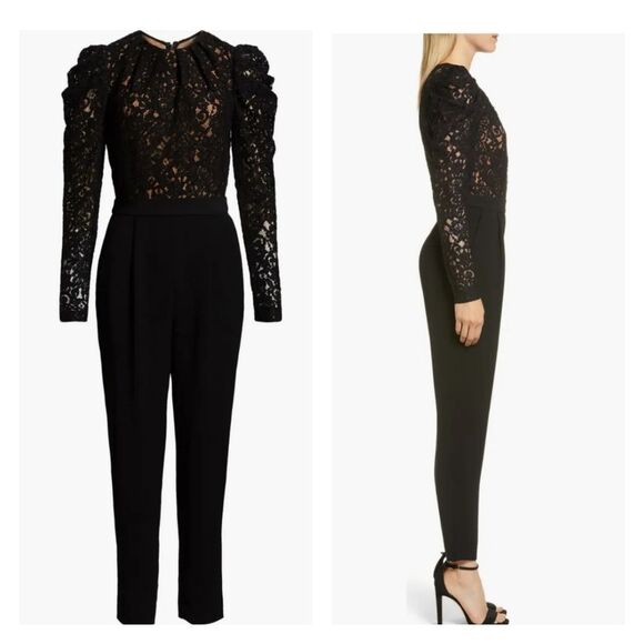 Michael Kors Black Lace Long Sleeve Round Neck Jumpsuit Women's Size 6 - Picture 2 of 12